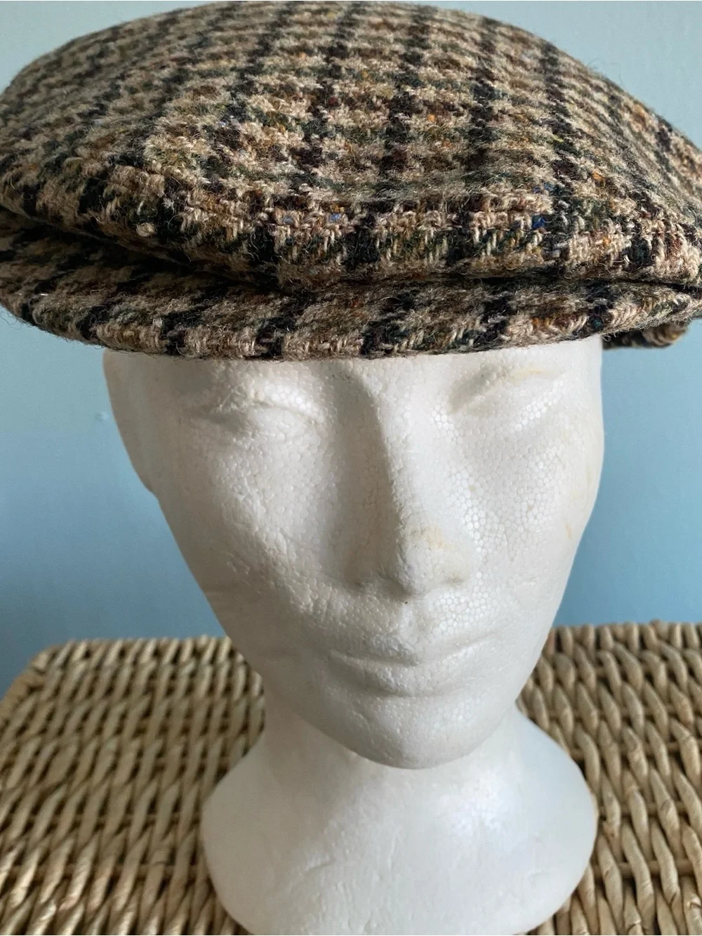 VTG Irish Flat Cap Hat Donegal Wool Houndstooth Unisex Bernard Slowey Weave